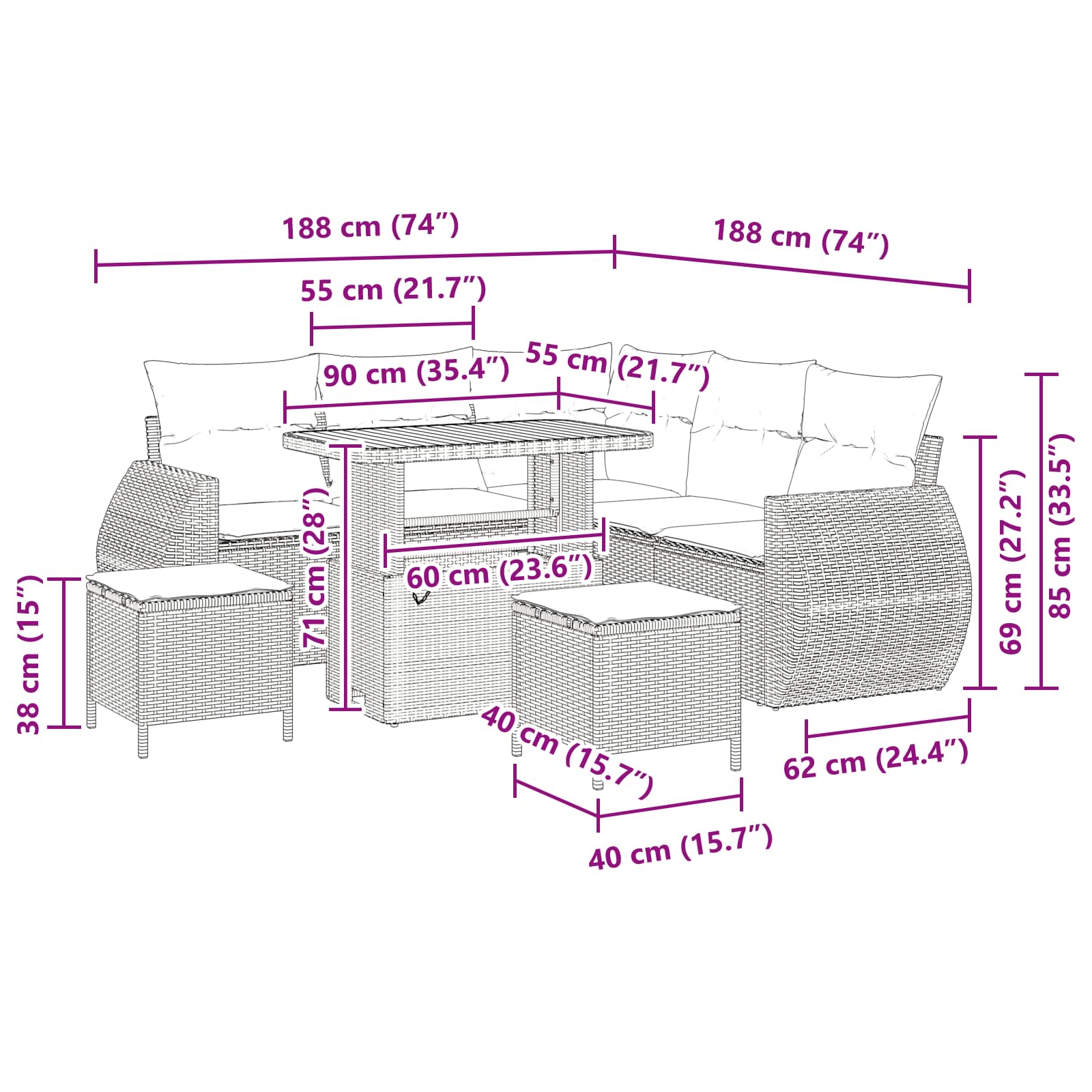 Gartensofa-set 8 stk. Schwarz Poly-Rattan
