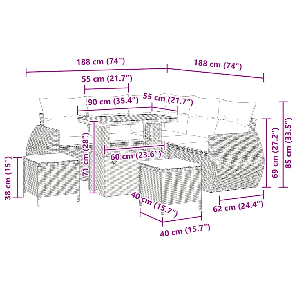 Gartensofa-set 8 stk. Schwarz Poly-Rattan