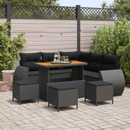 Gartensofa-set 9 stk. Schwarz Poly-Rattan