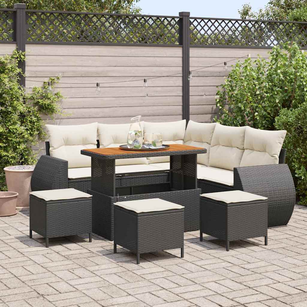Gartensofa-set 9 stk. Schwarz Poly-Rattan