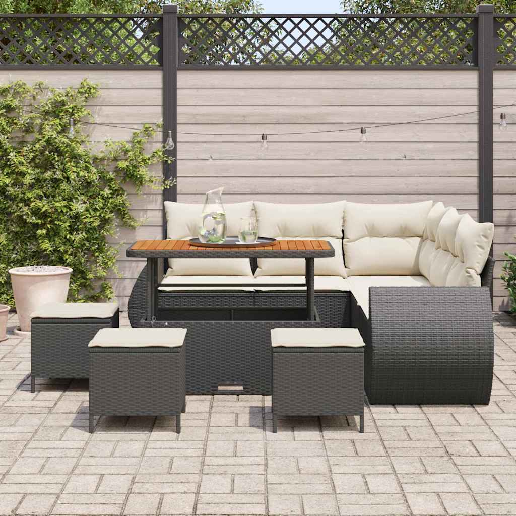 Gartensofa-set 9 stk. Schwarz Poly-Rattan