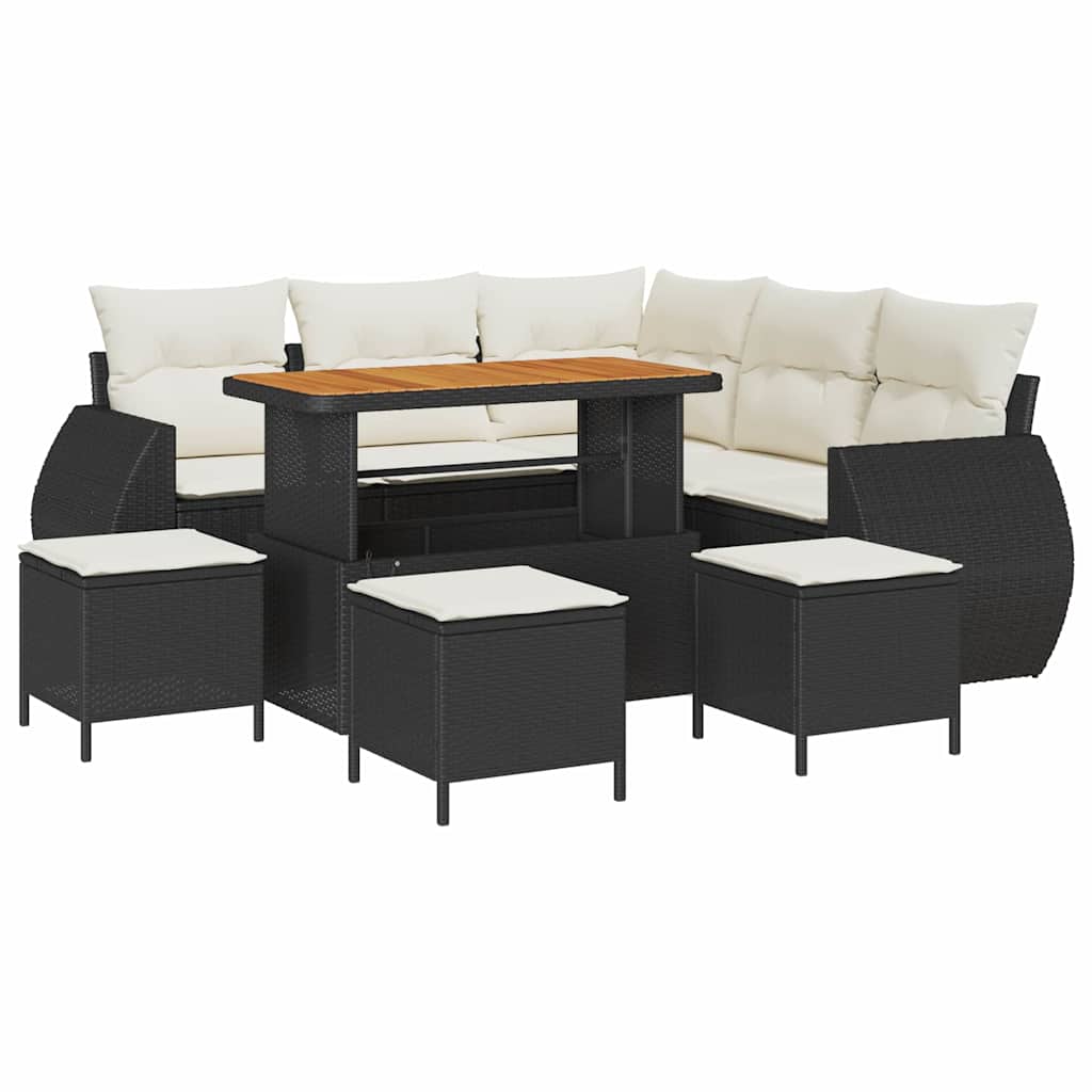 Gartensofa-set 9 stk. Schwarz Poly-Rattan