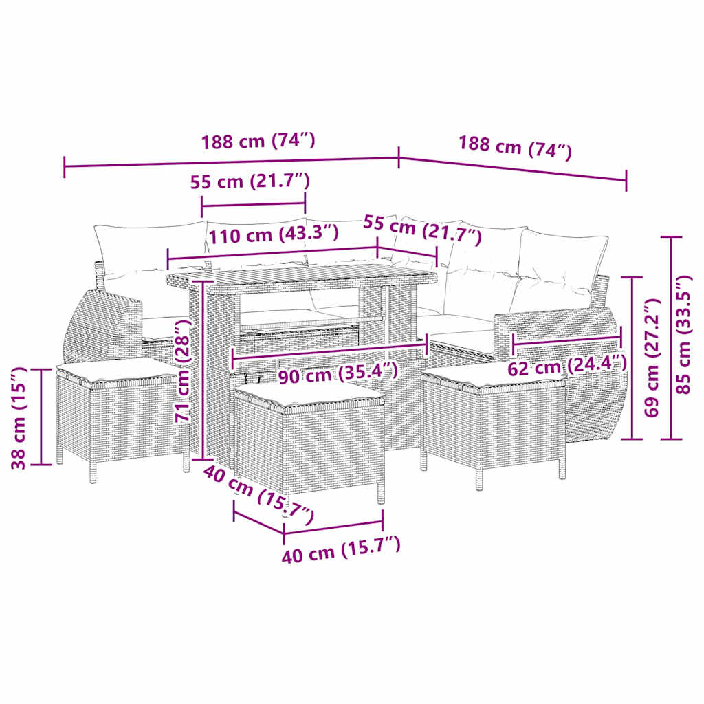 Gartensofa-set 9 stk. Schwarz Poly-Rattan