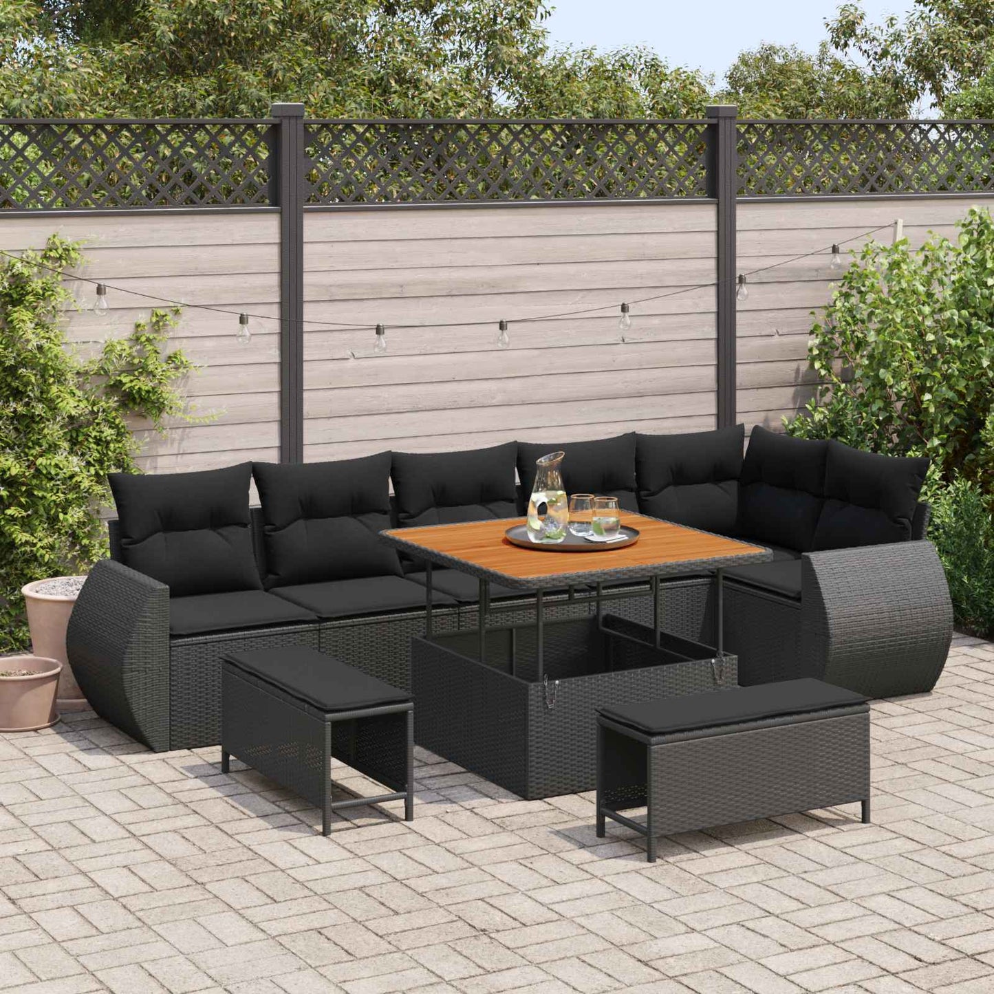 Gartensofa-set 9 stk. Schwarz Poly-Rattan