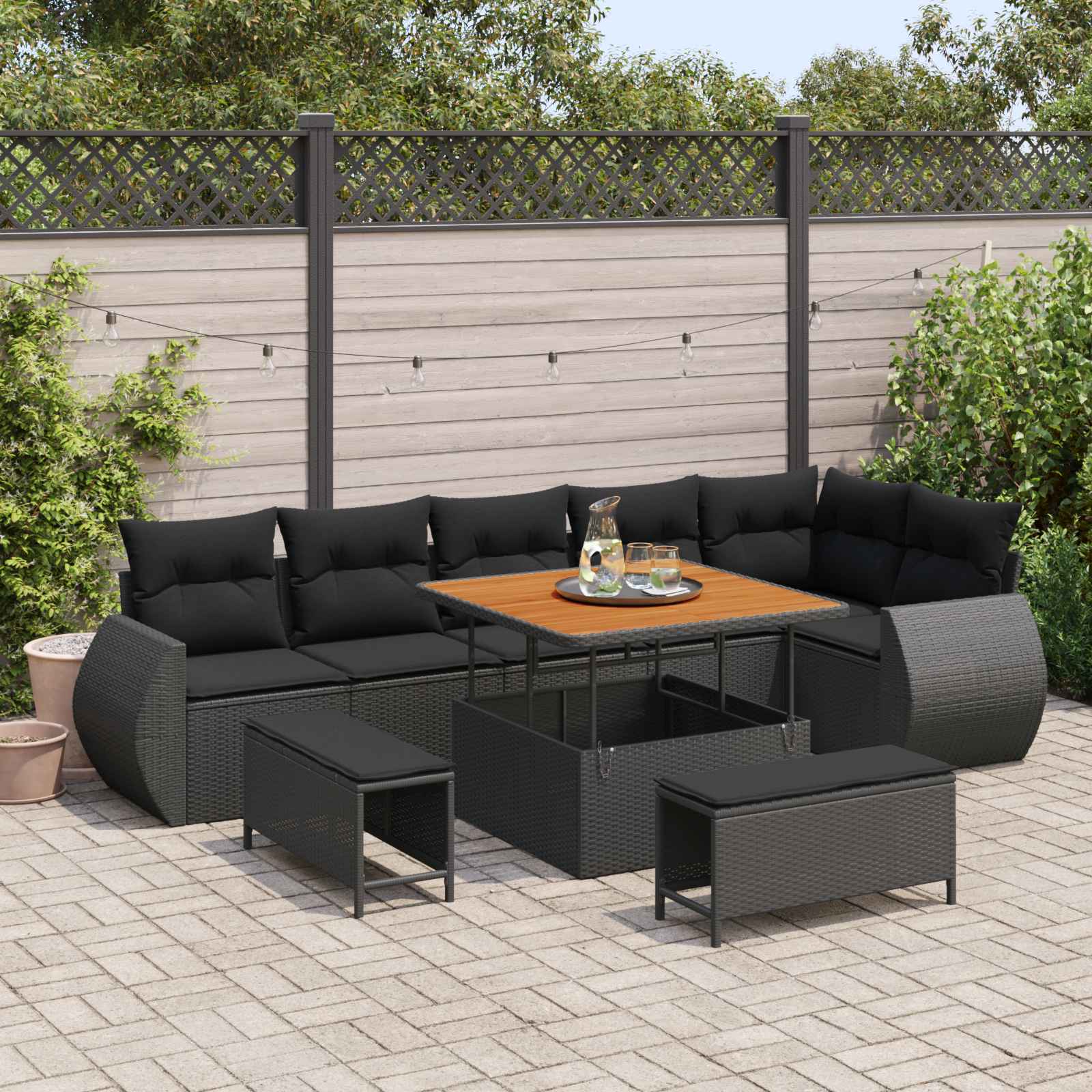 Gartensofa-set 9 stk. Schwarz Poly-Rattan