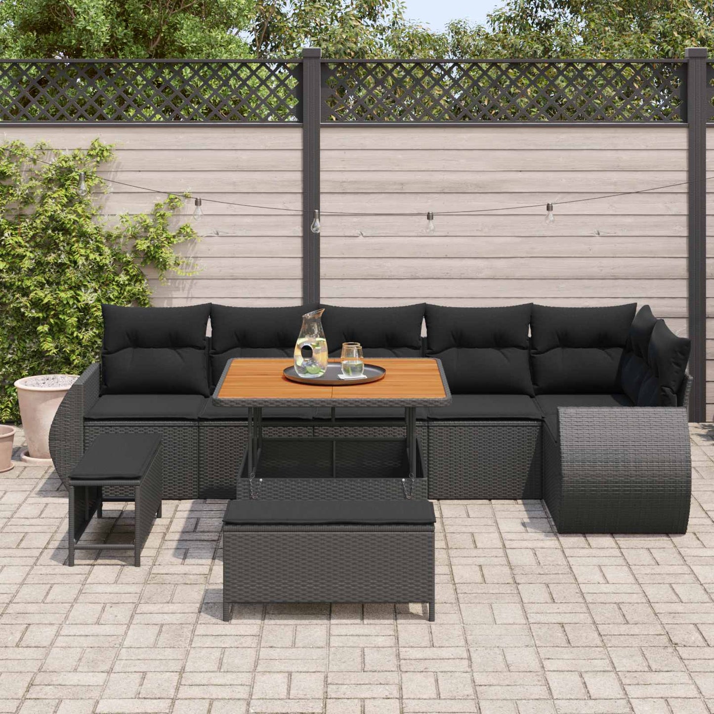 Gartensofa-set 9 stk. Schwarz Poly-Rattan