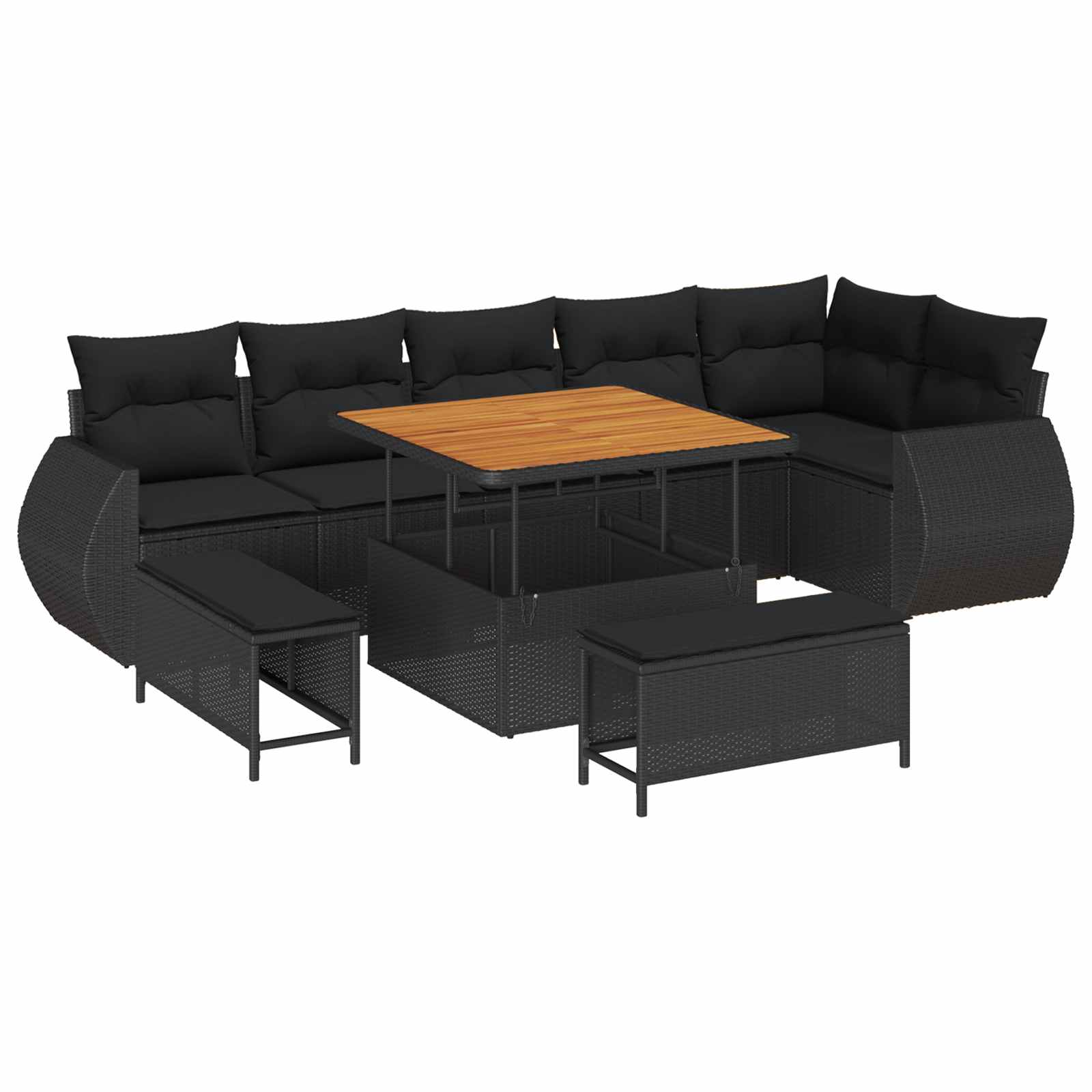 Gartensofa-set 9 stk. Schwarz Poly-Rattan