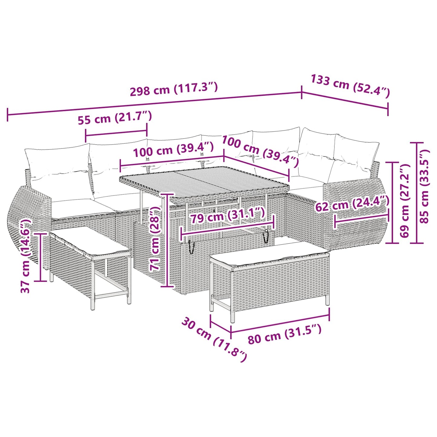 Gartensofa-set 9 stk. Schwarz Poly-Rattan