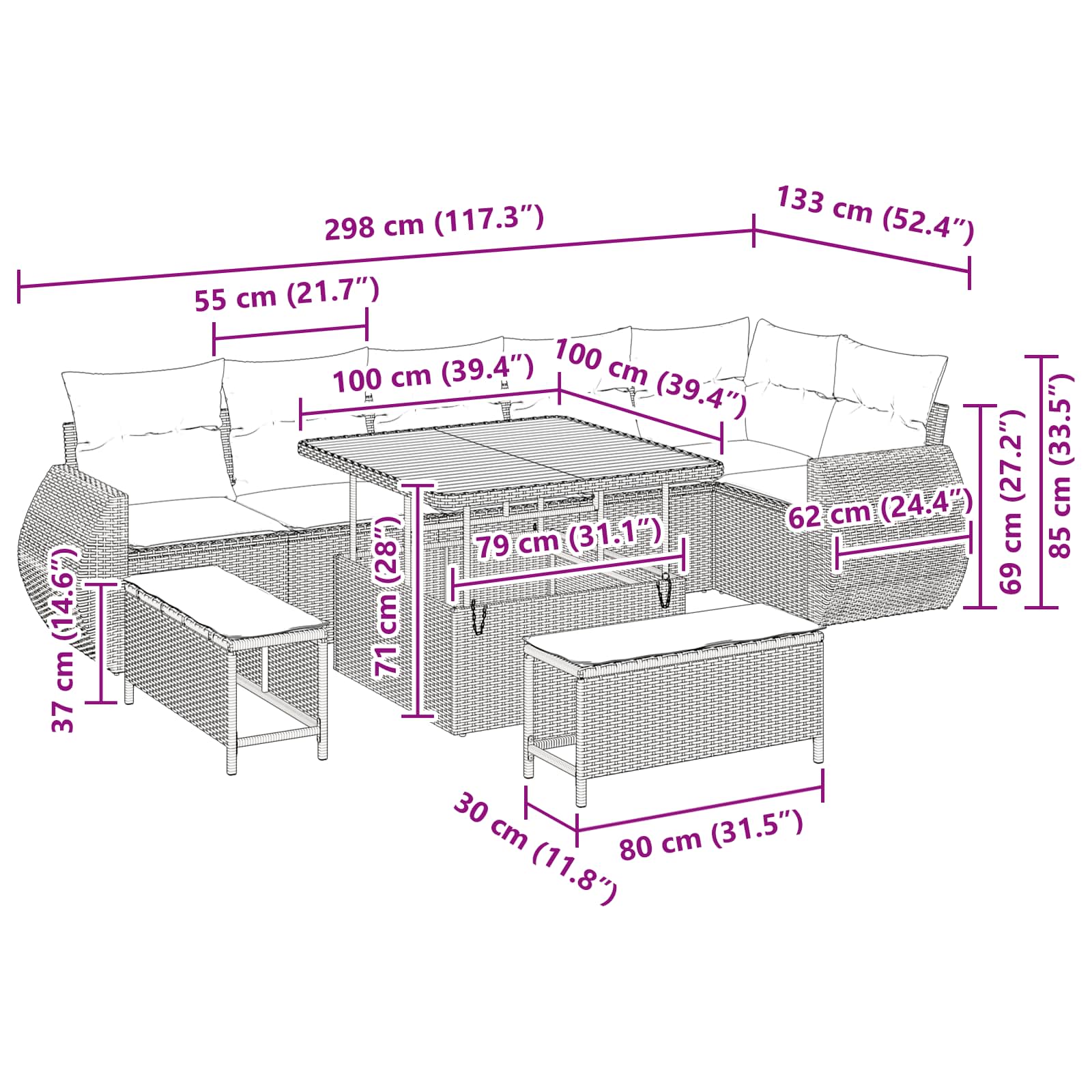 Gartensofa-set 9 stk. Schwarz Poly-Rattan