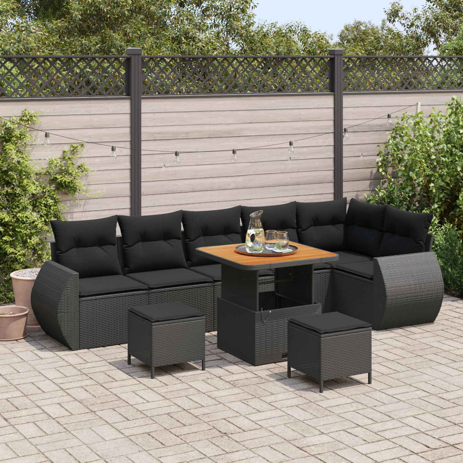 Gartensofa-set 9 stk. Schwarz Poly-Rattan