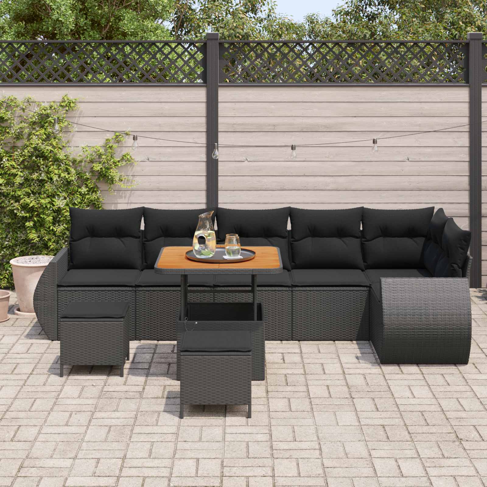 Gartensofa-set 9 stk. Schwarz Poly-Rattan