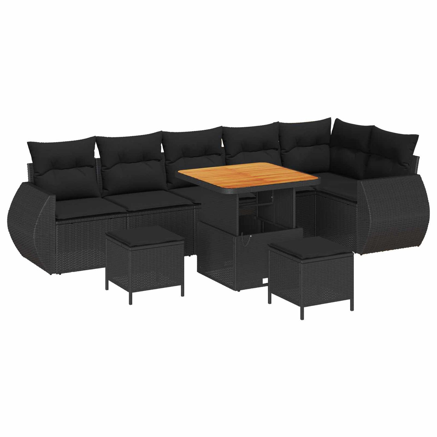 Gartensofa-set 9 stk. Schwarz Poly-Rattan