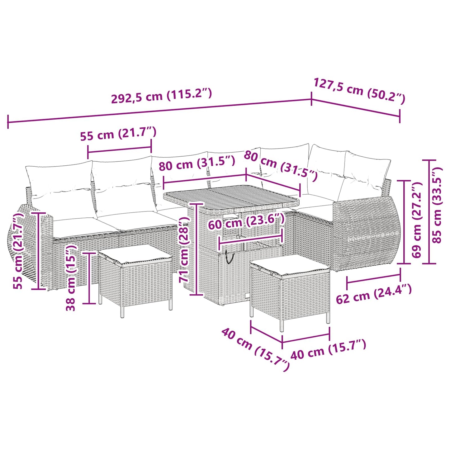 Gartensofa-set 9 stk. Schwarz Poly-Rattan