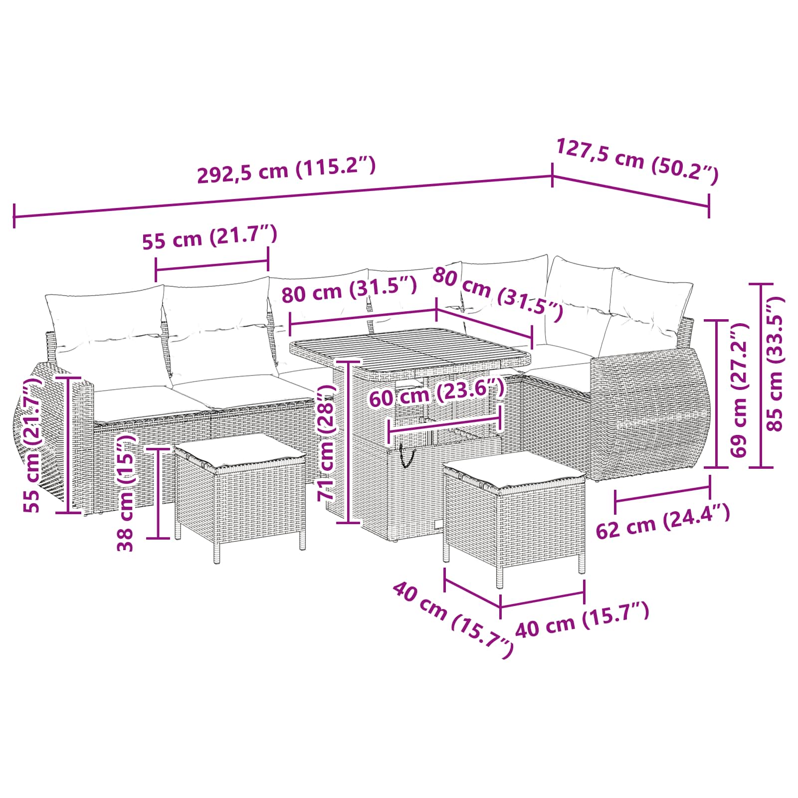 Gartensofa-set 9 stk. Schwarz Poly-Rattan