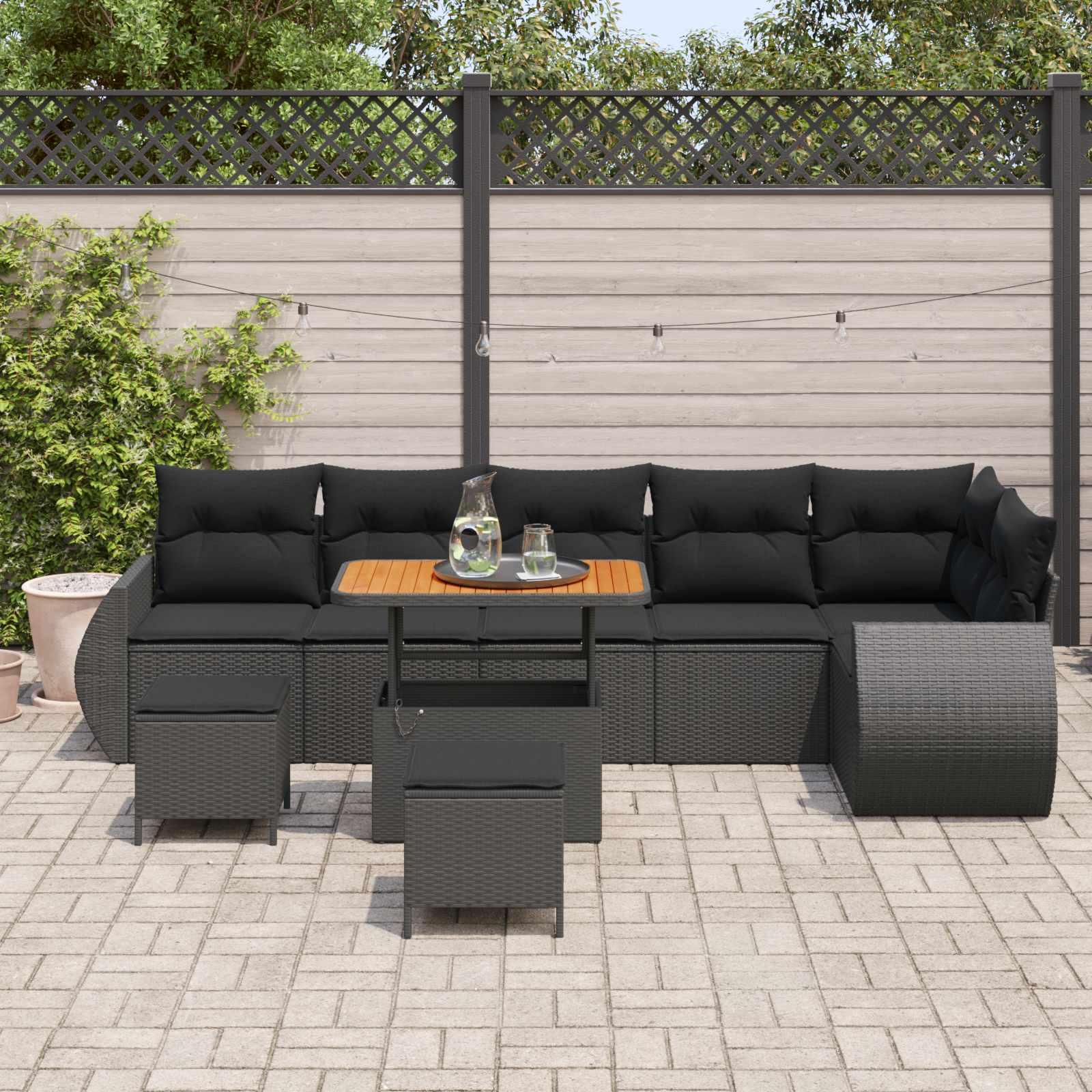Gartensofa-set 9 Stk. Schwarz Poly-Rattan