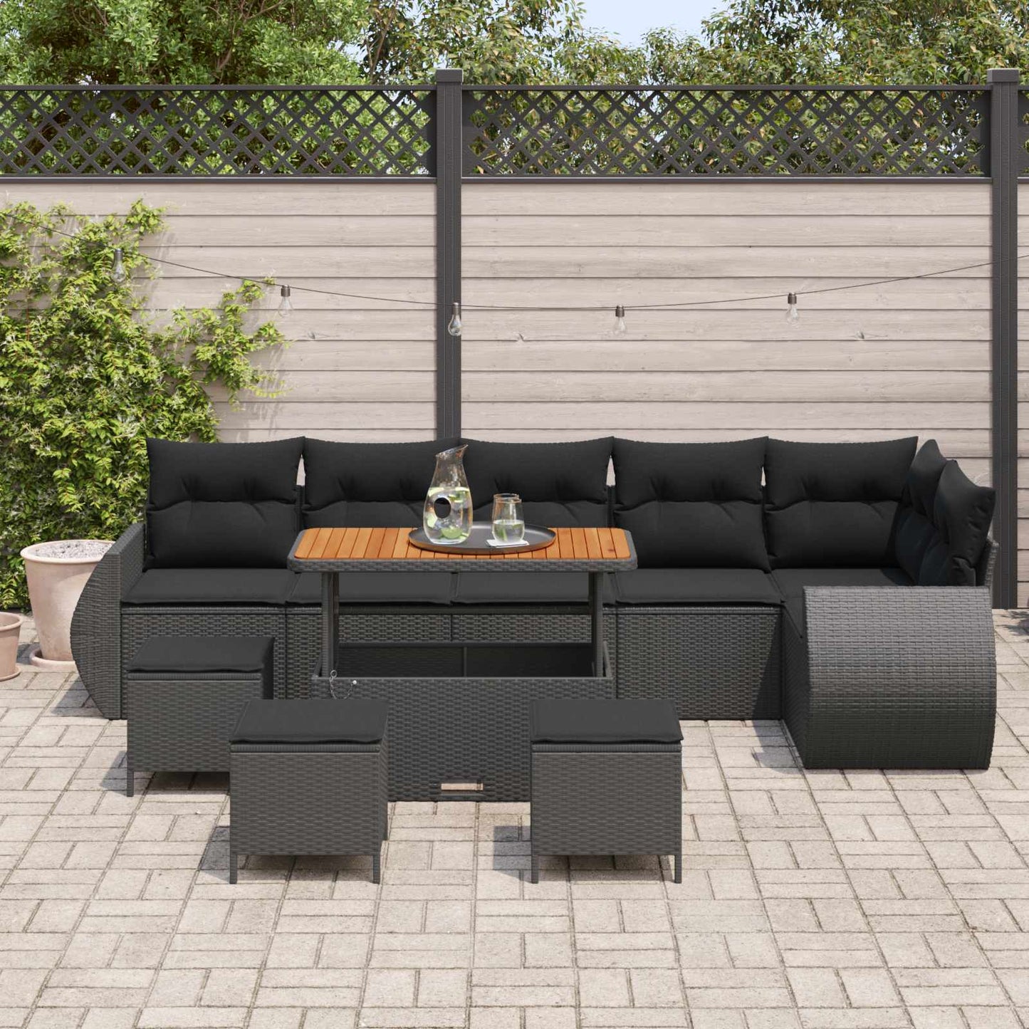 Gartensofa-set 10 stk. Schwarz Poly-Rattan