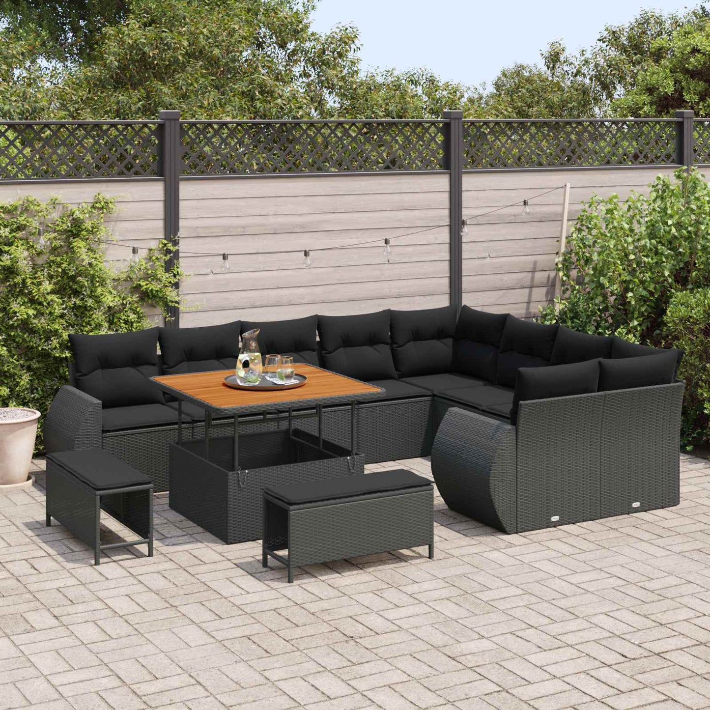 Gartensofa-set 12 stk. Schwarz Poly-Rattan