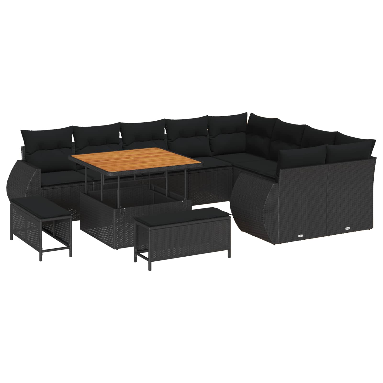 Gartensofa-set 12 stk. Schwarz Poly-Rattan