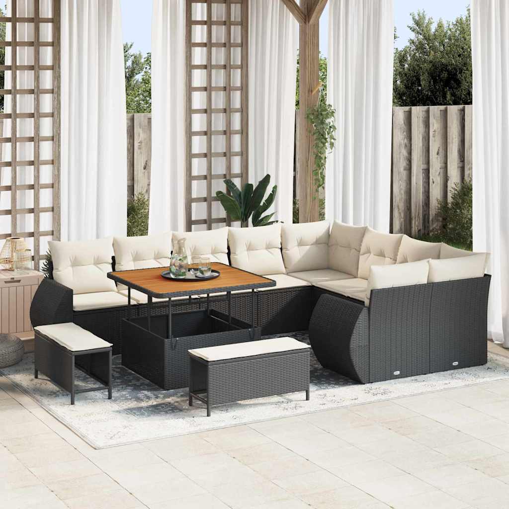 Gartensofa-set 12 stk. Schwarz Poly-Rattan