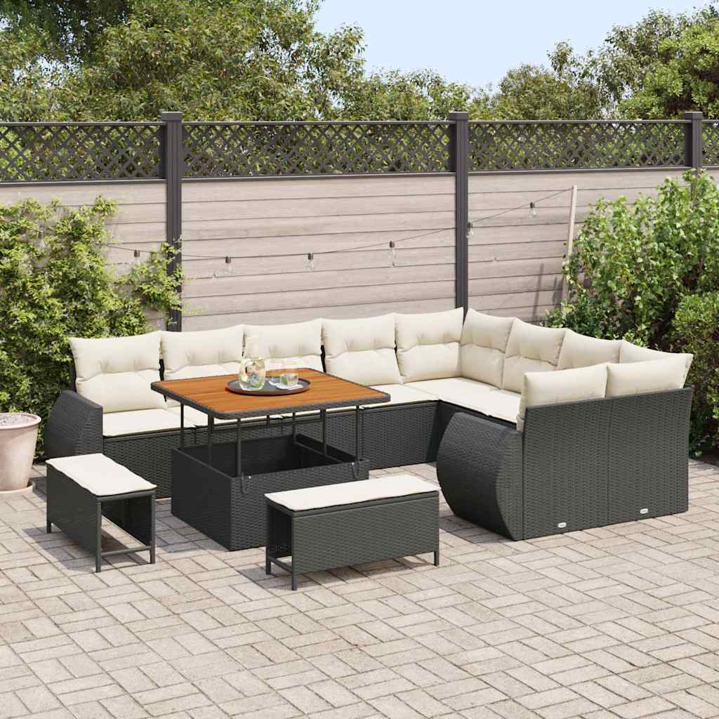 Gartensofa-set 12 stk. Schwarz Poly-Rattan