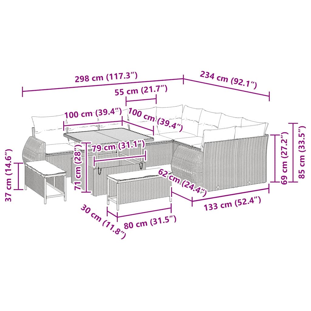 Gartensofa-set 12 stk. Schwarz Poly-Rattan