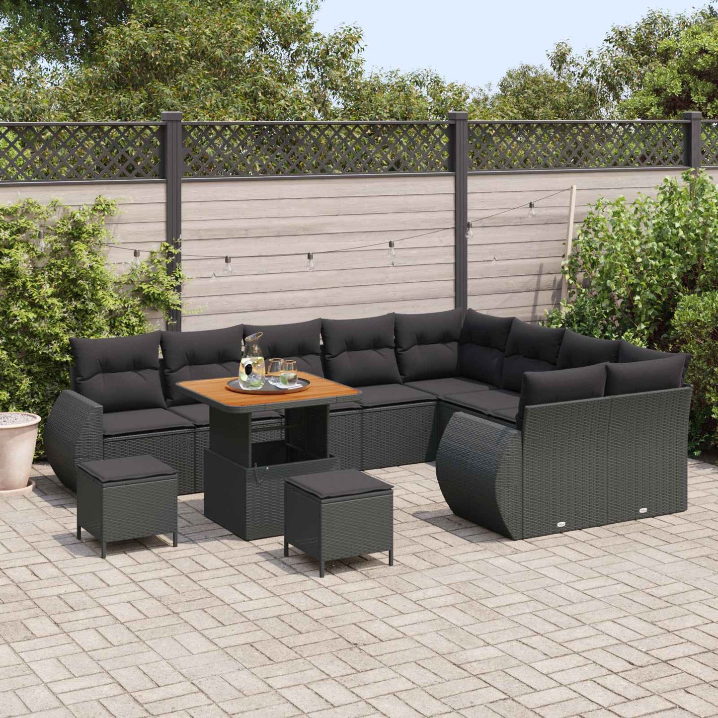 Gartensofa-set 12 pcs Schwarz Poly-Rattan