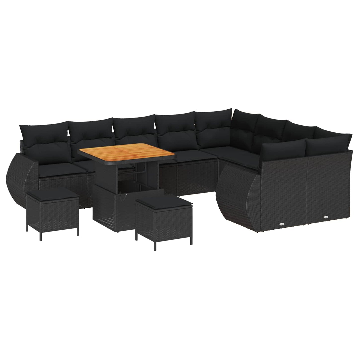 Gartensofa-set 12 Stk. Schwarz Poly-Rattan