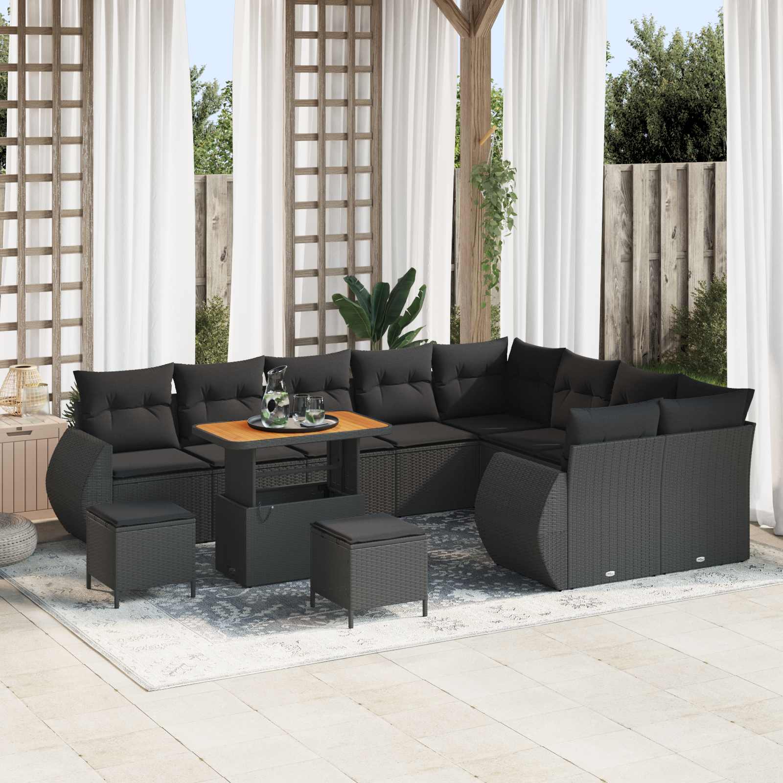 Gartensofa-set 12 stk. Schwarz Poly-Rattan