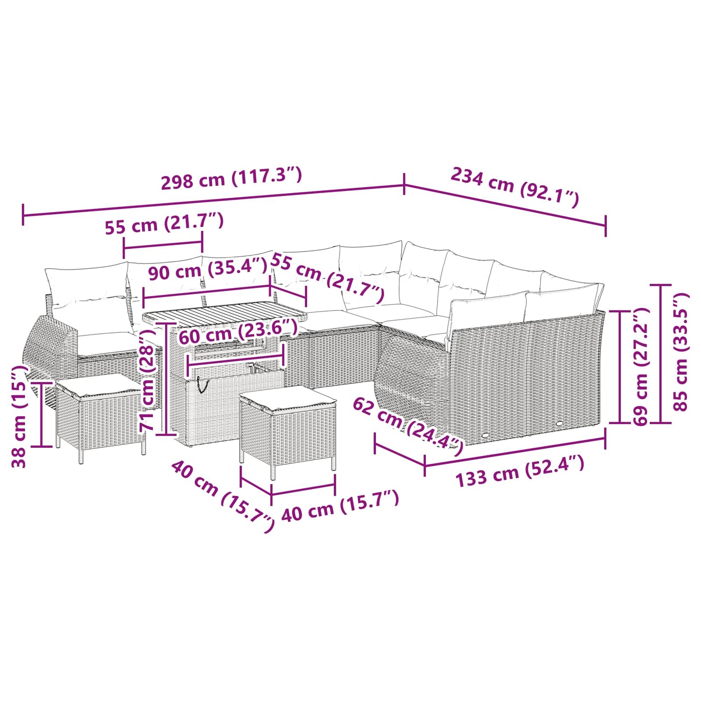 Gartensofa-set 12 stk. Schwarz Poly-Rattan