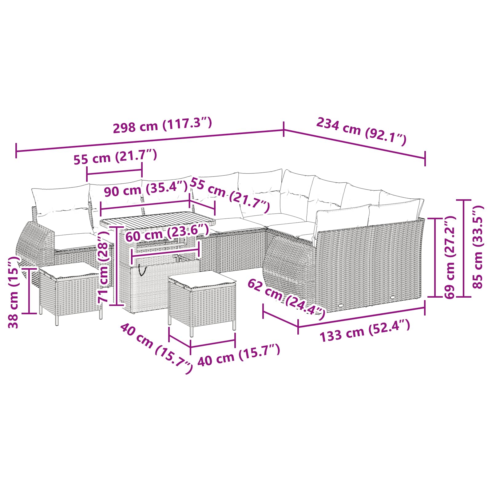 Gartensofa-set 12 stk. Schwarz Poly-Rattan