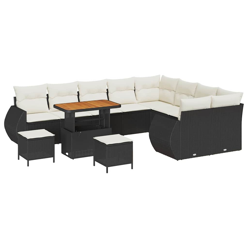 Gartensofa-set 12 Stk. Schwarz Poly-Rattan