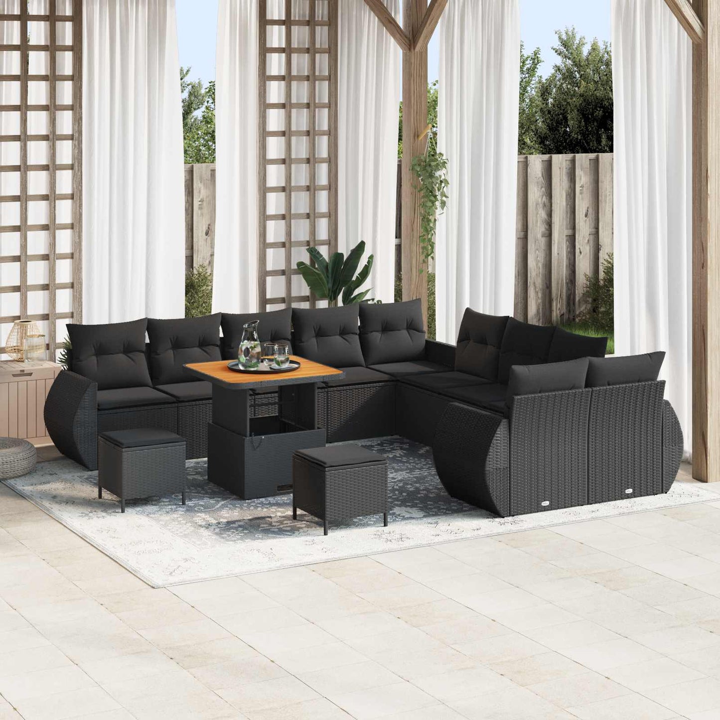 Gartensofa-set 13 pcs Schwarz Poly-Rattan
