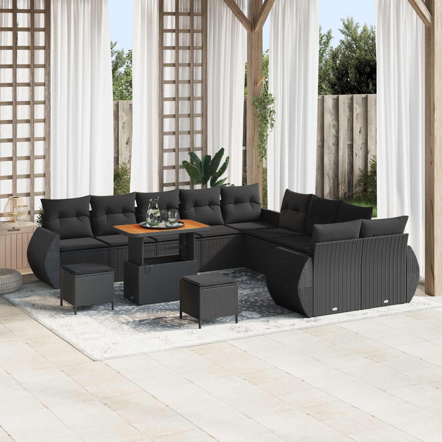 Gartensofa-set 13 pcs Schwarz Poly-Rattan