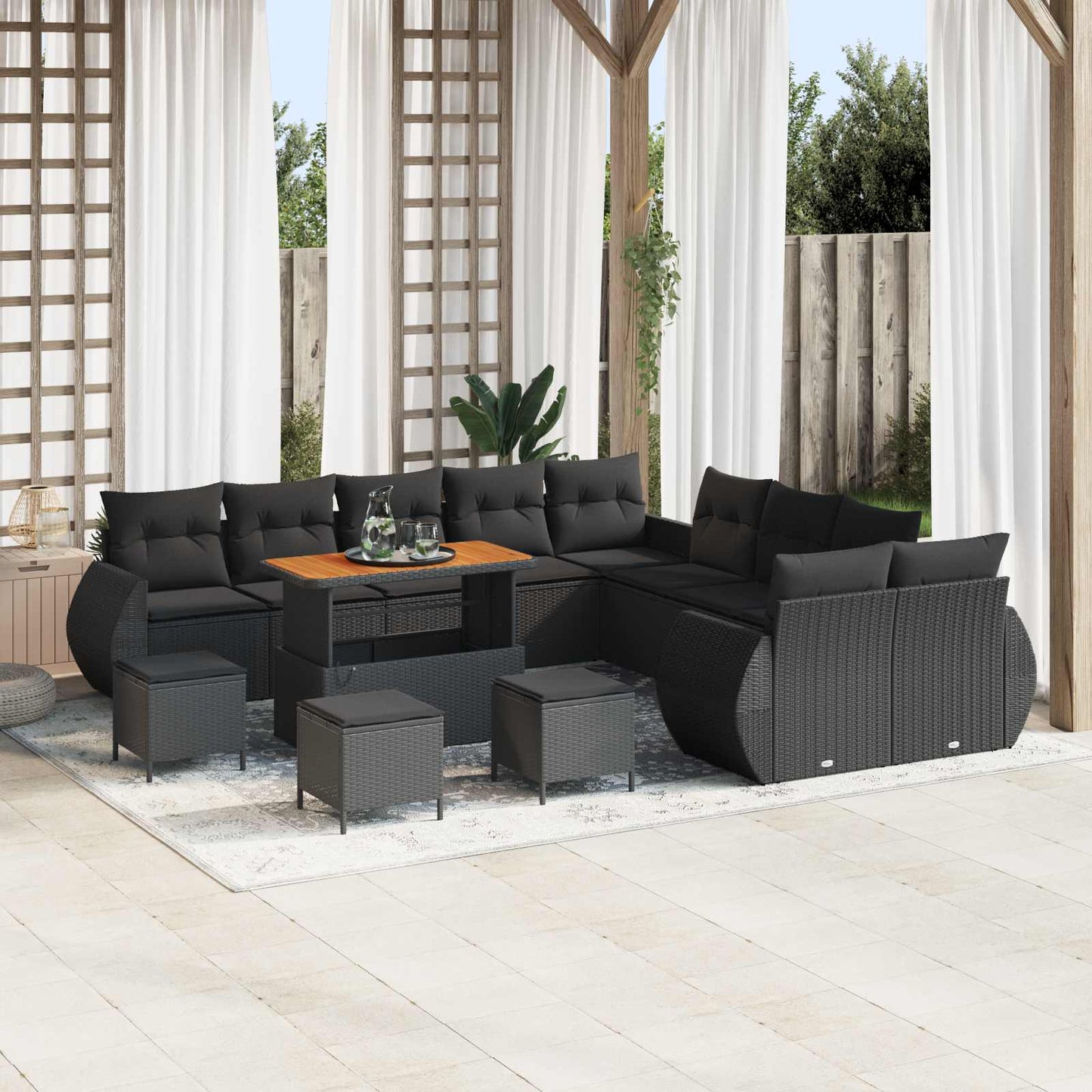 Gartensofa-set 14 Stk. Schwarz Poly-Rattan