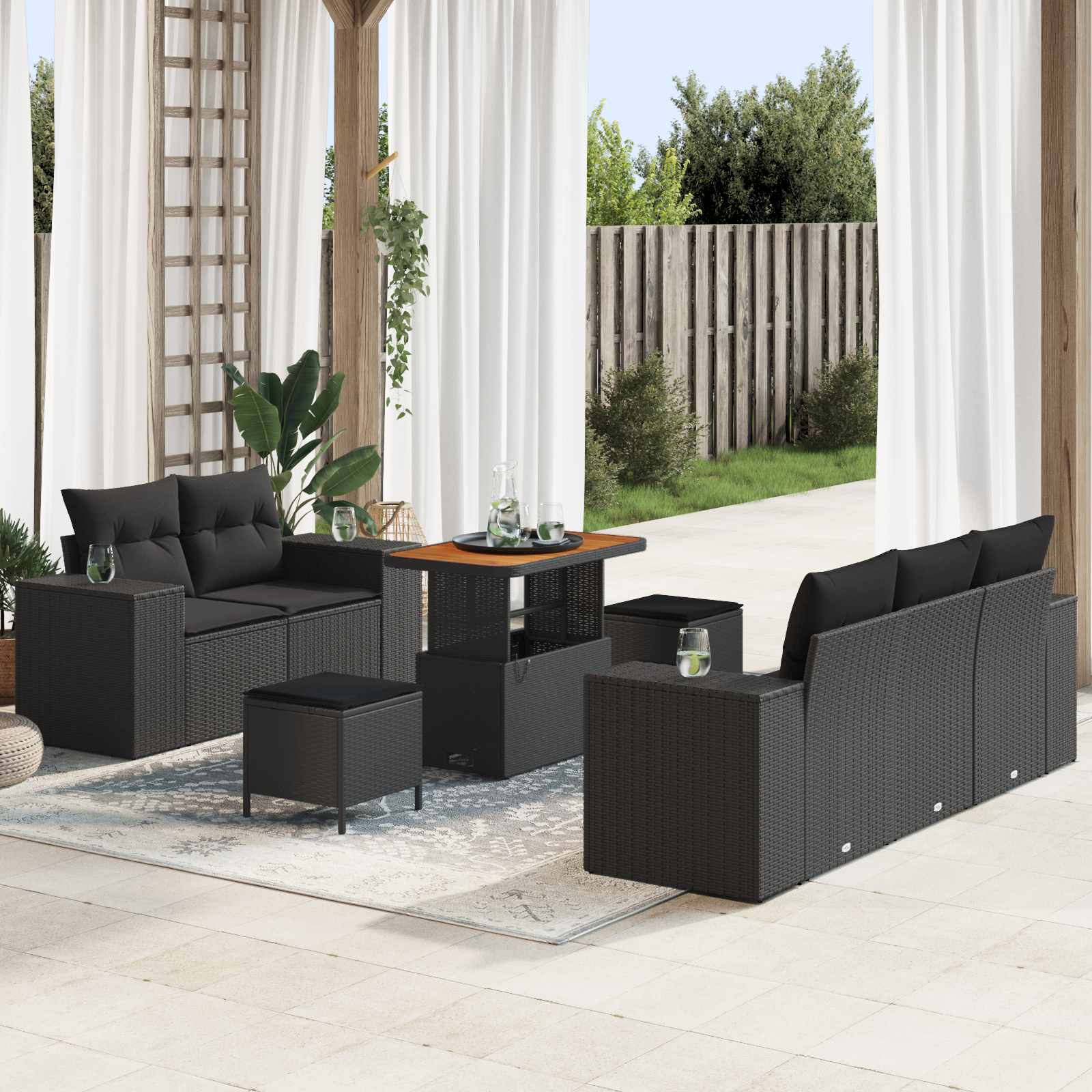 Gartensofa-set 8 pcs Schwarz Poly-Rattan