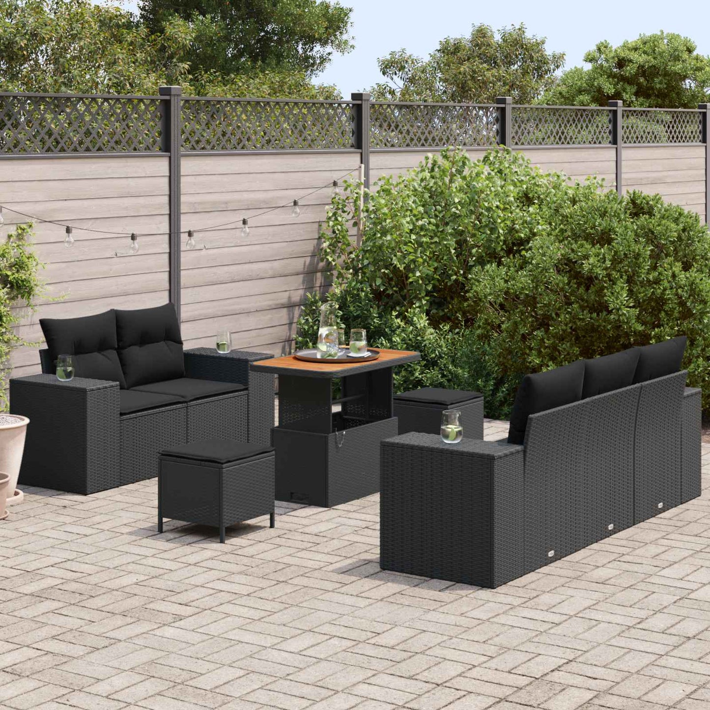 Gartensofa-set 8 pcs Schwarz Poly-Rattan