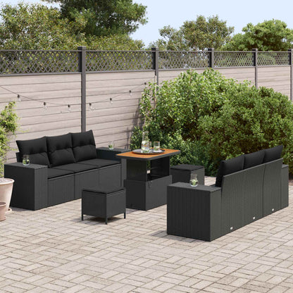 Gartensofa-set 9 stk. Schwarz Poly Rattan