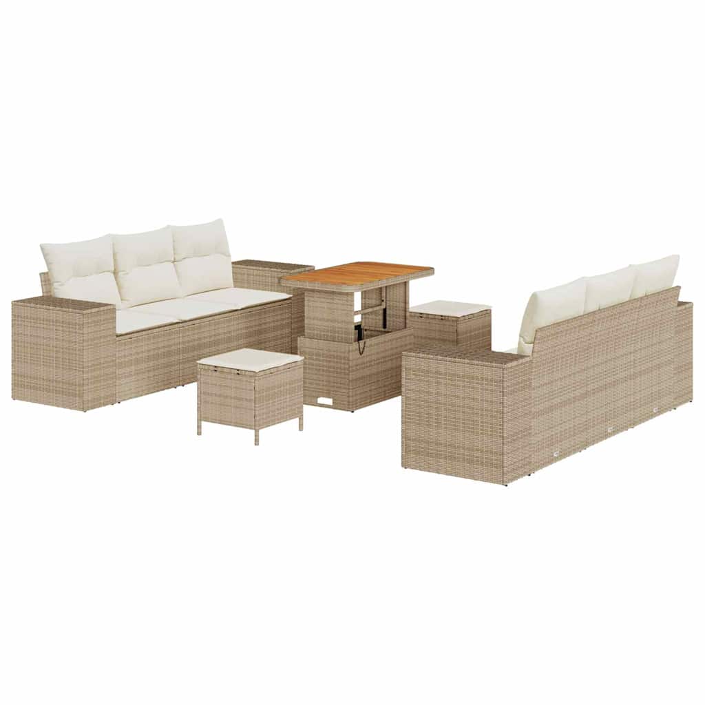 Gartensofa-set 9 stk. Beige Poly Rattan