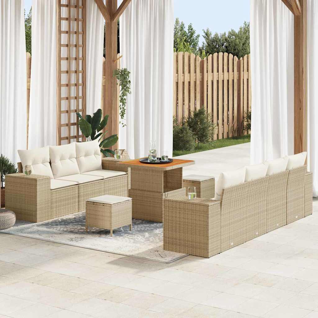 Gartensofa-set 10 stk. Beige Poly-Rattan