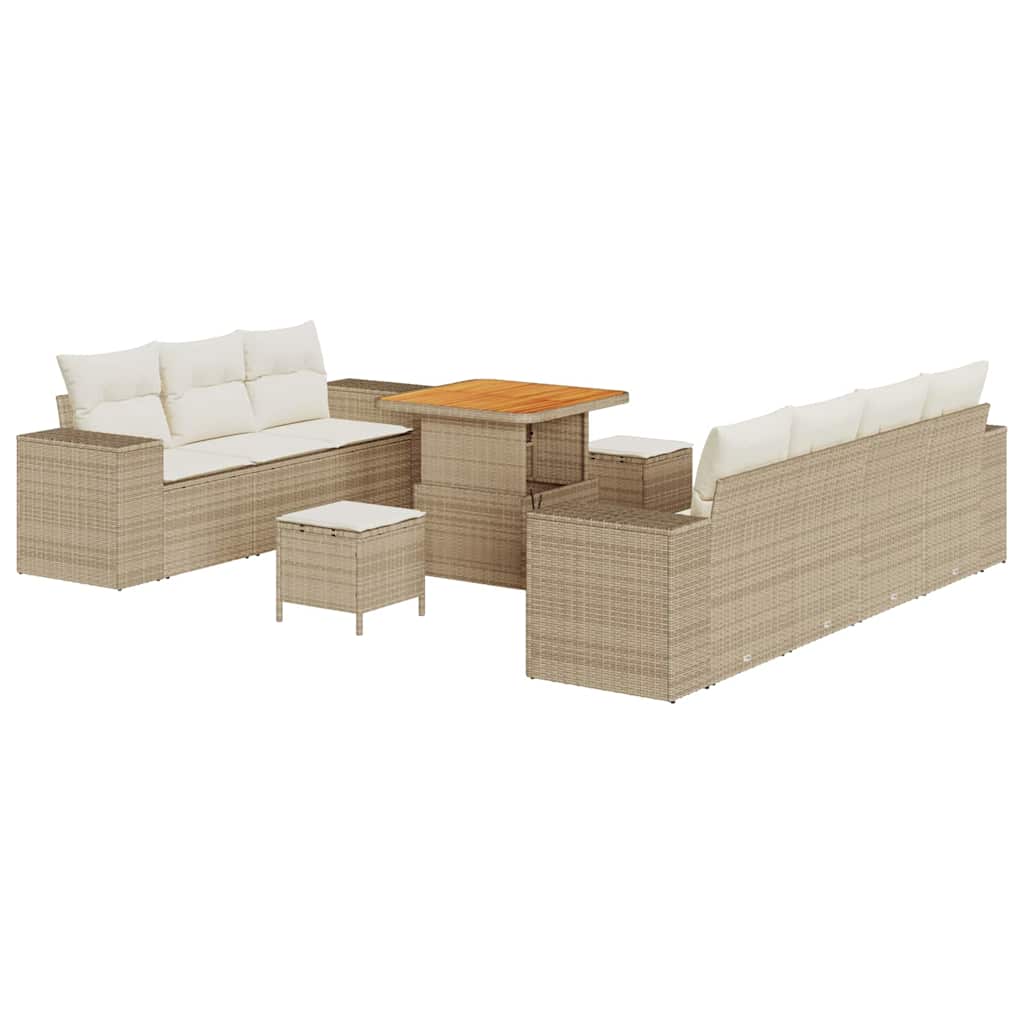 Gartensofa-set 10 stk. Beige Poly-Rattan