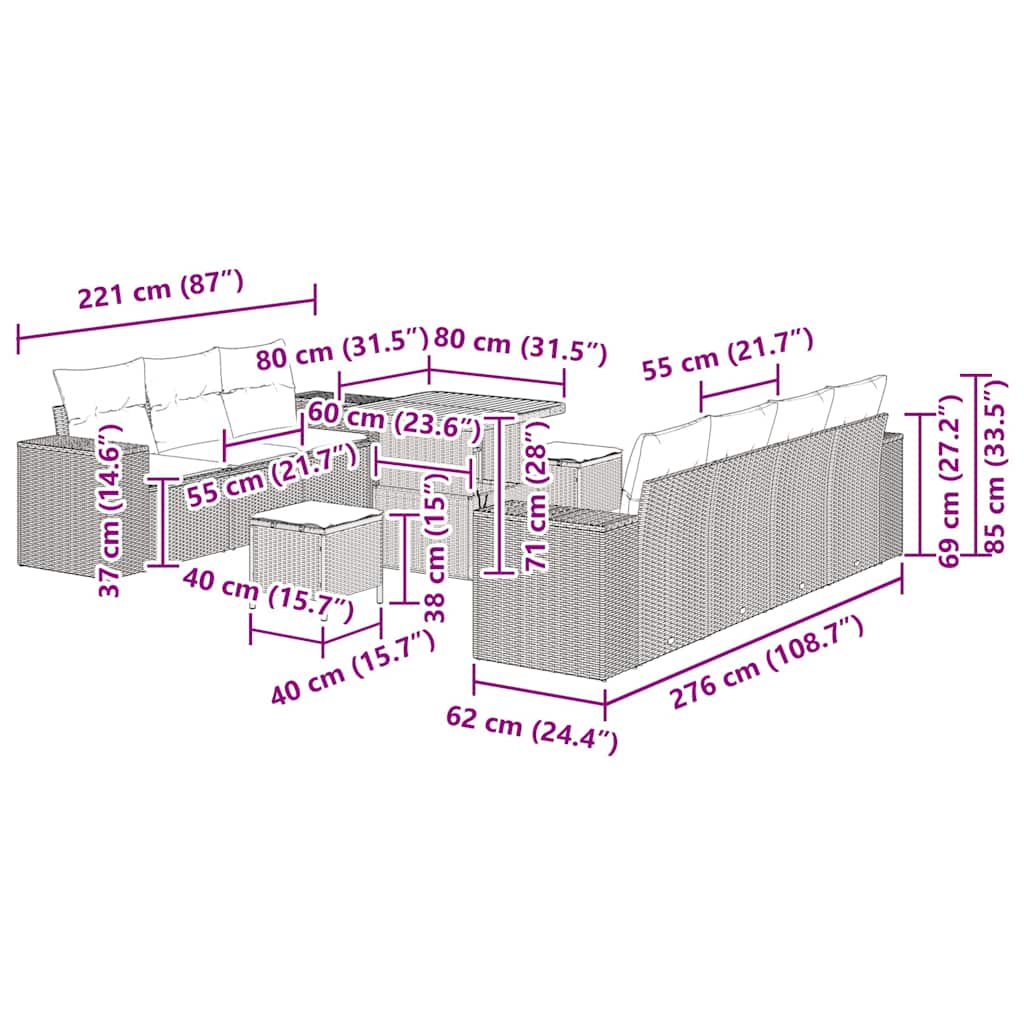 Gartensofa-set 10 stk. Beige Poly-Rattan