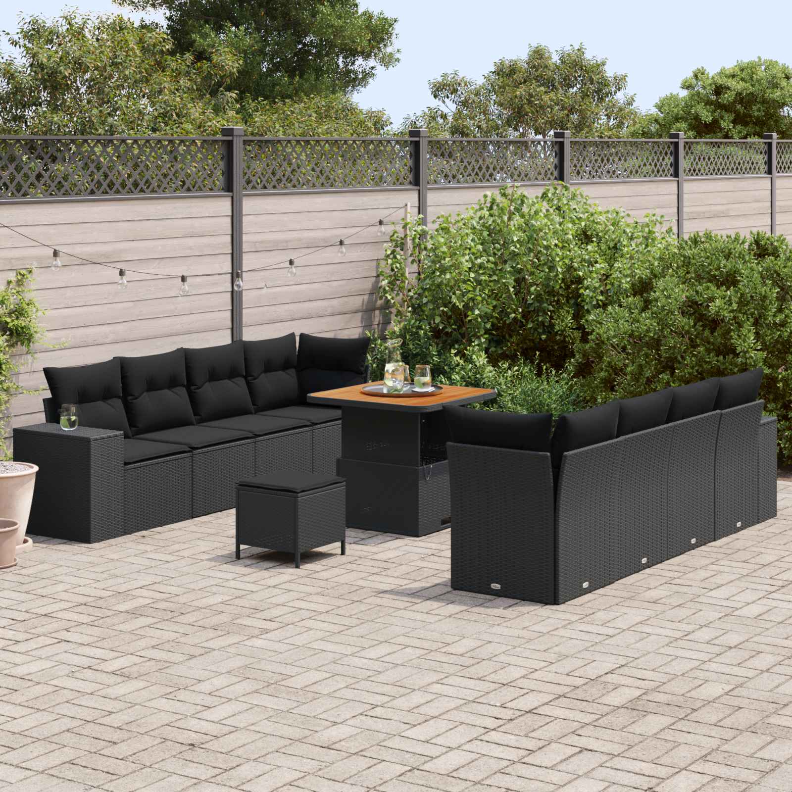 Gartensofa-set 11 stk. Schwarz Poly-Rattan