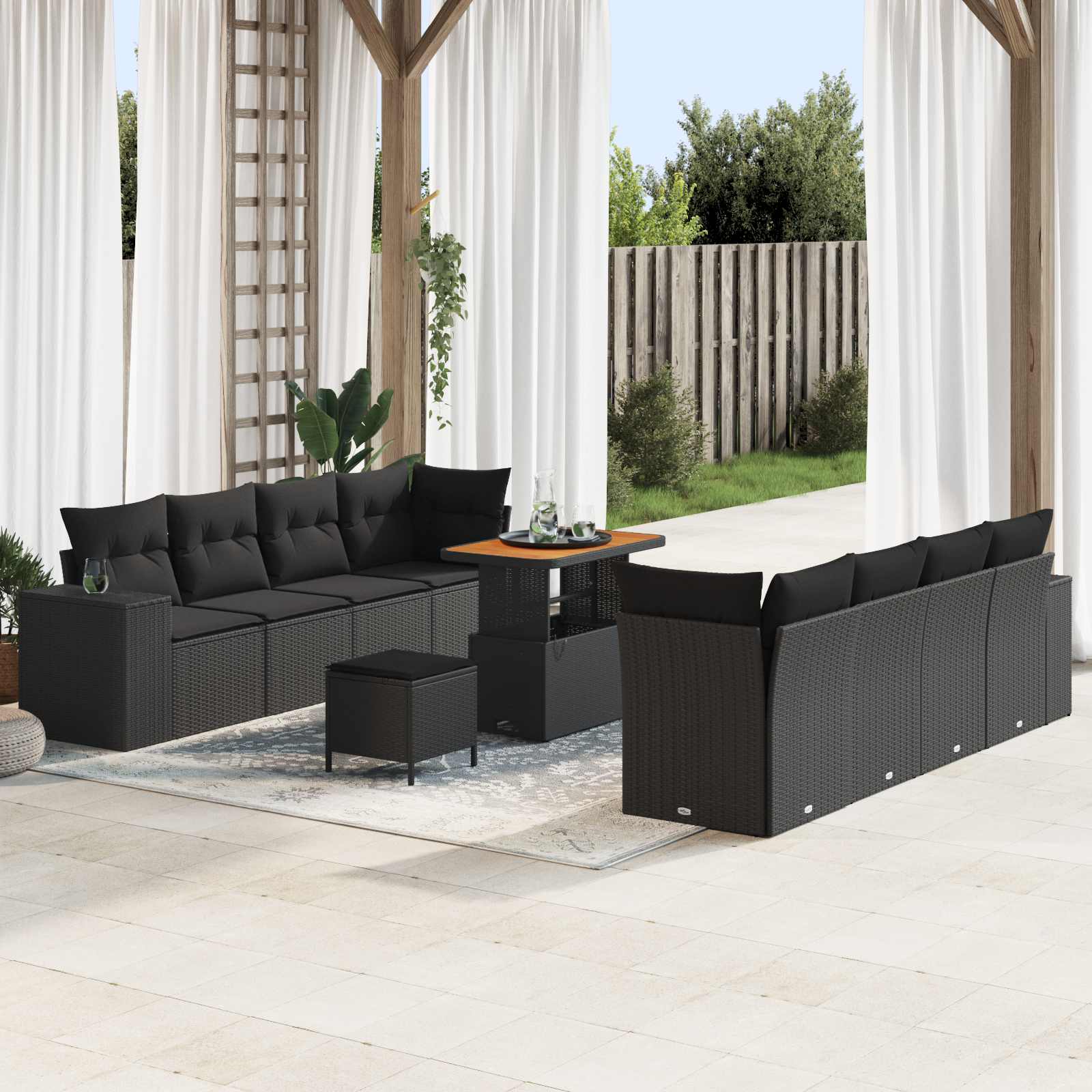 Gartensofa-set 11 stk. Schwarz Poly-Rattan