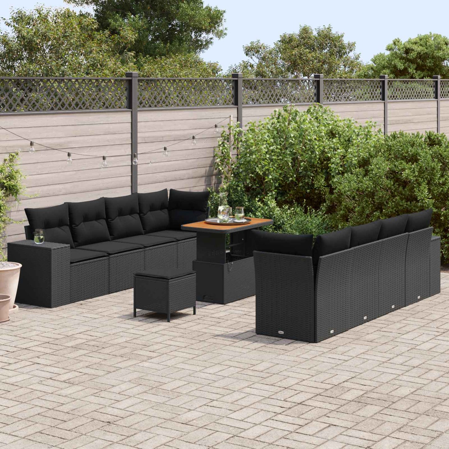 Gartensofa-set 11 stk. Schwarz Poly-Rattan