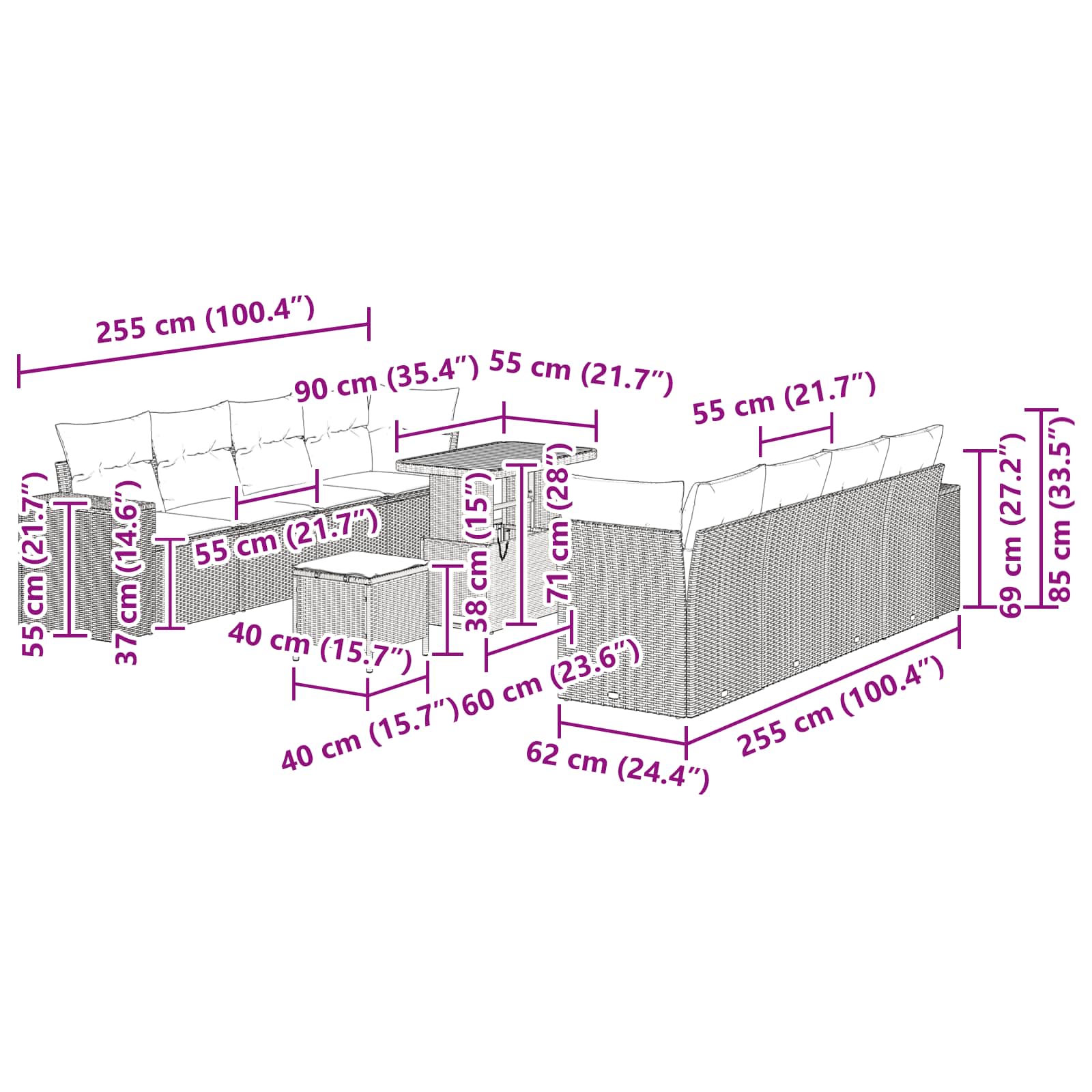 Gartensofa-set 11 stk. Schwarz Poly-Rattan