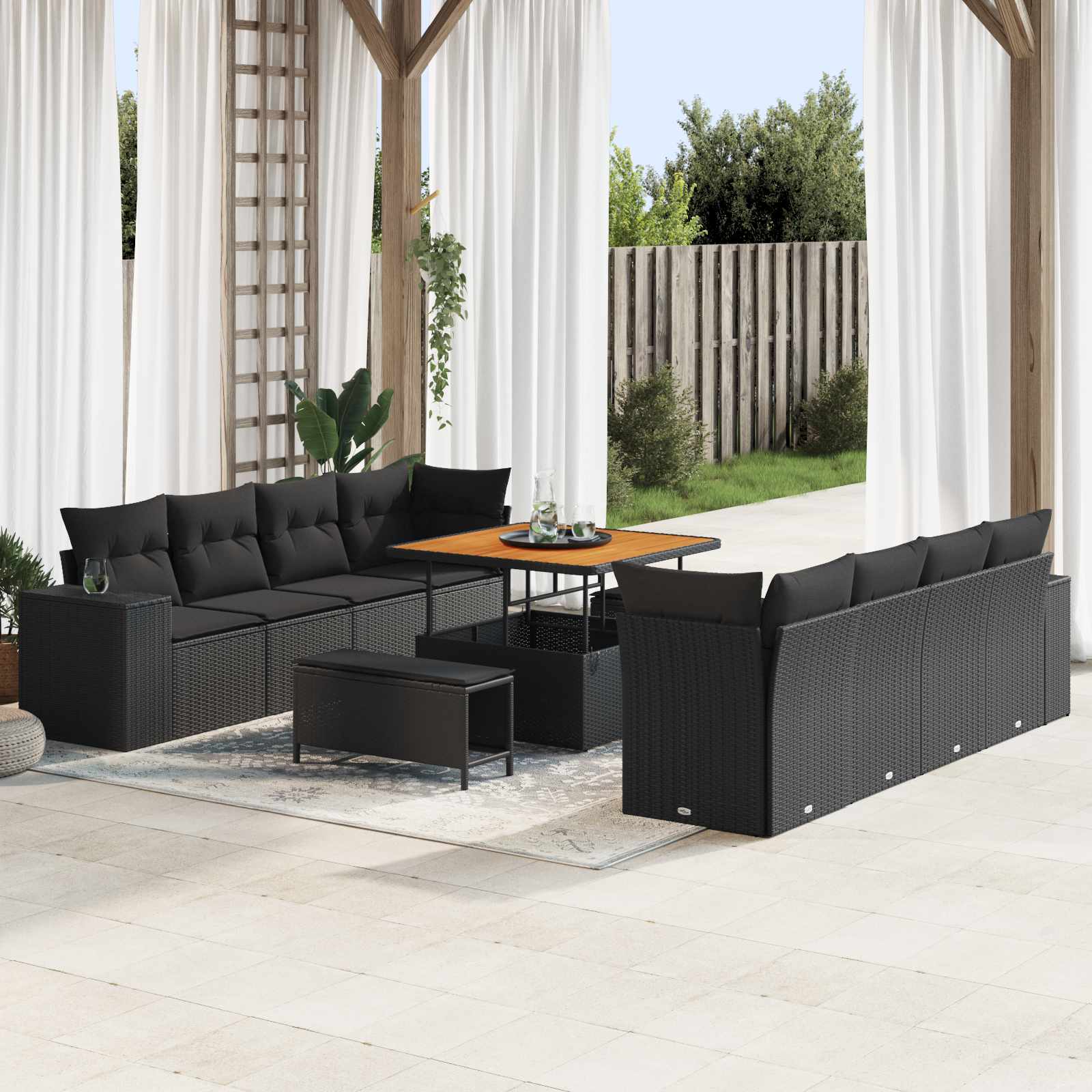 Gartensofa-set 11 Stk. Schwarz Poly-Rattan