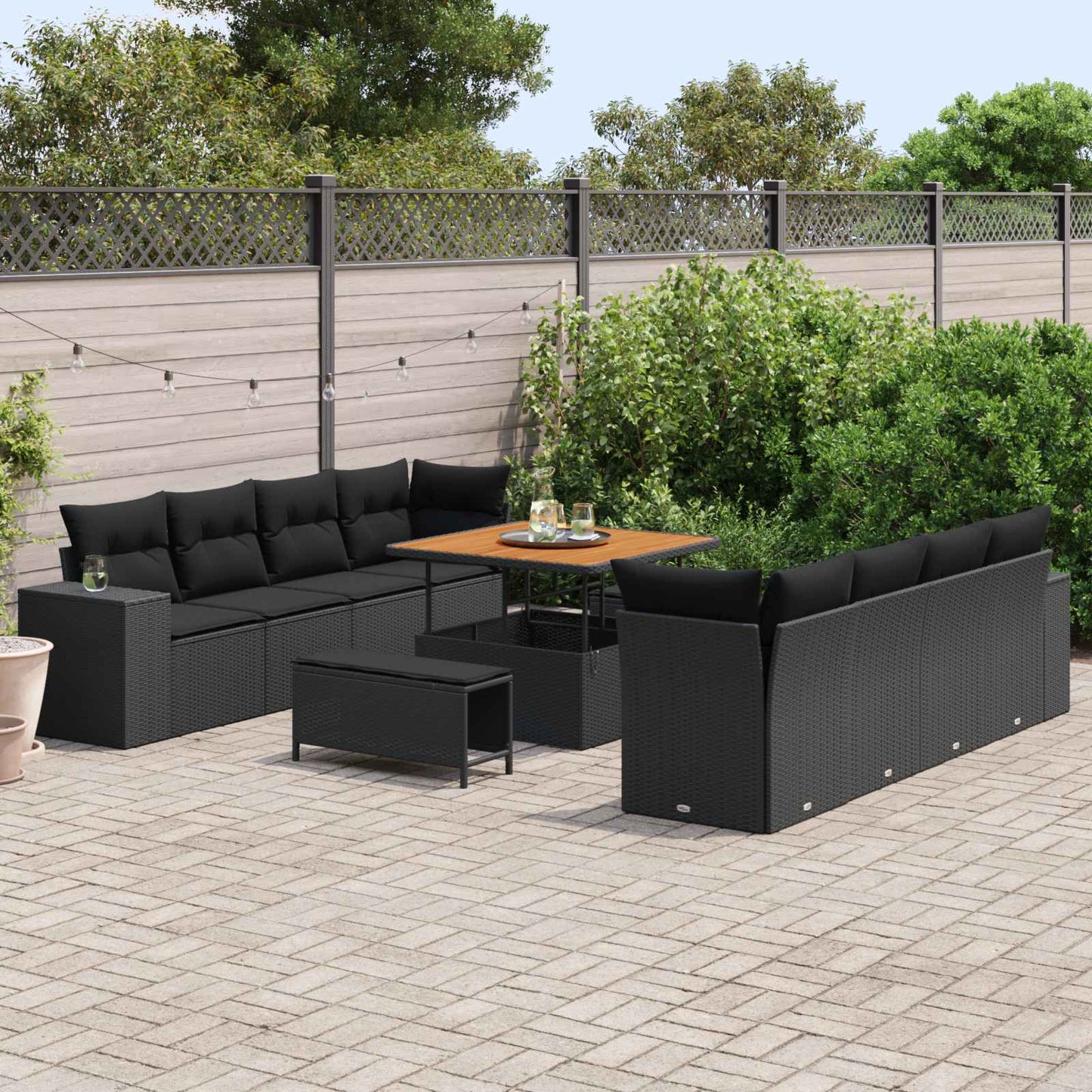 Gartensofa-set 11 Stk. Schwarz Poly-Rattan