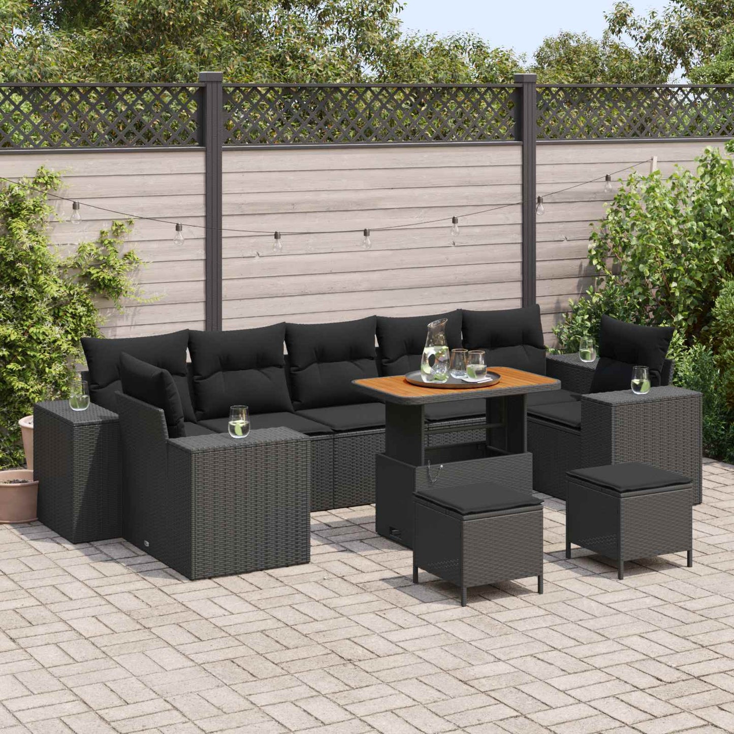 Gartensofa-set 10 Stk. Schwarz Poly-Rattan