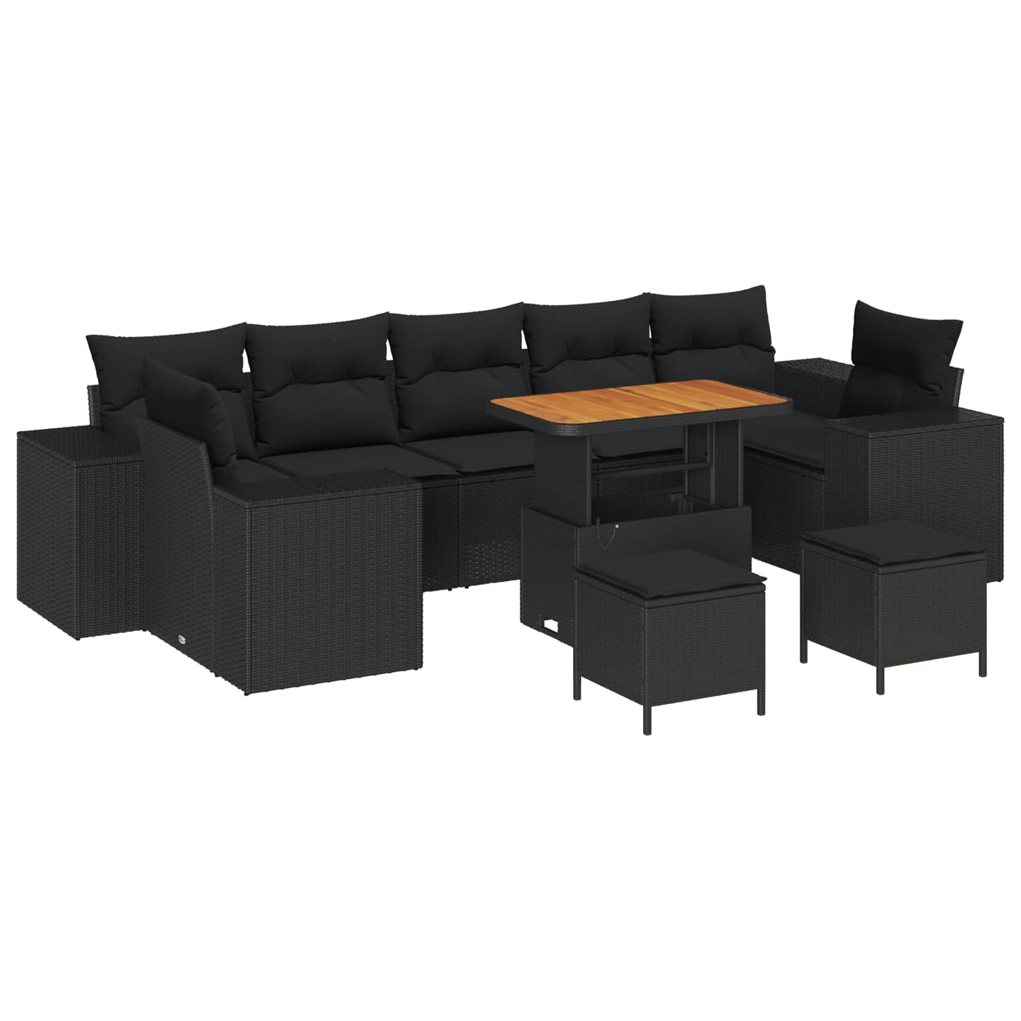Gartensofa-set 10 Stk. Schwarz Poly-Rattan