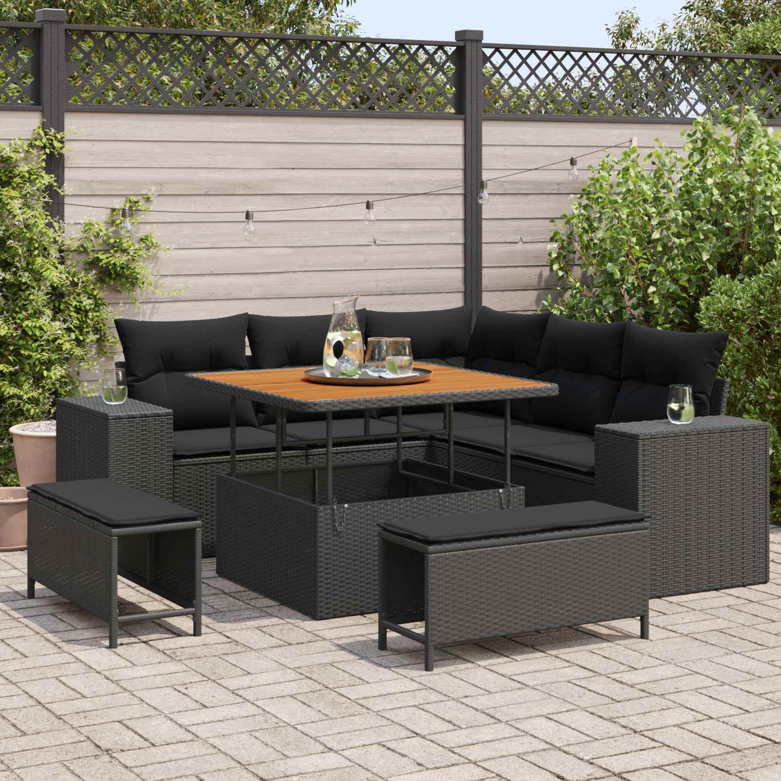 Gartensofa-set 8 stk. Schwarz Poly-Rattan